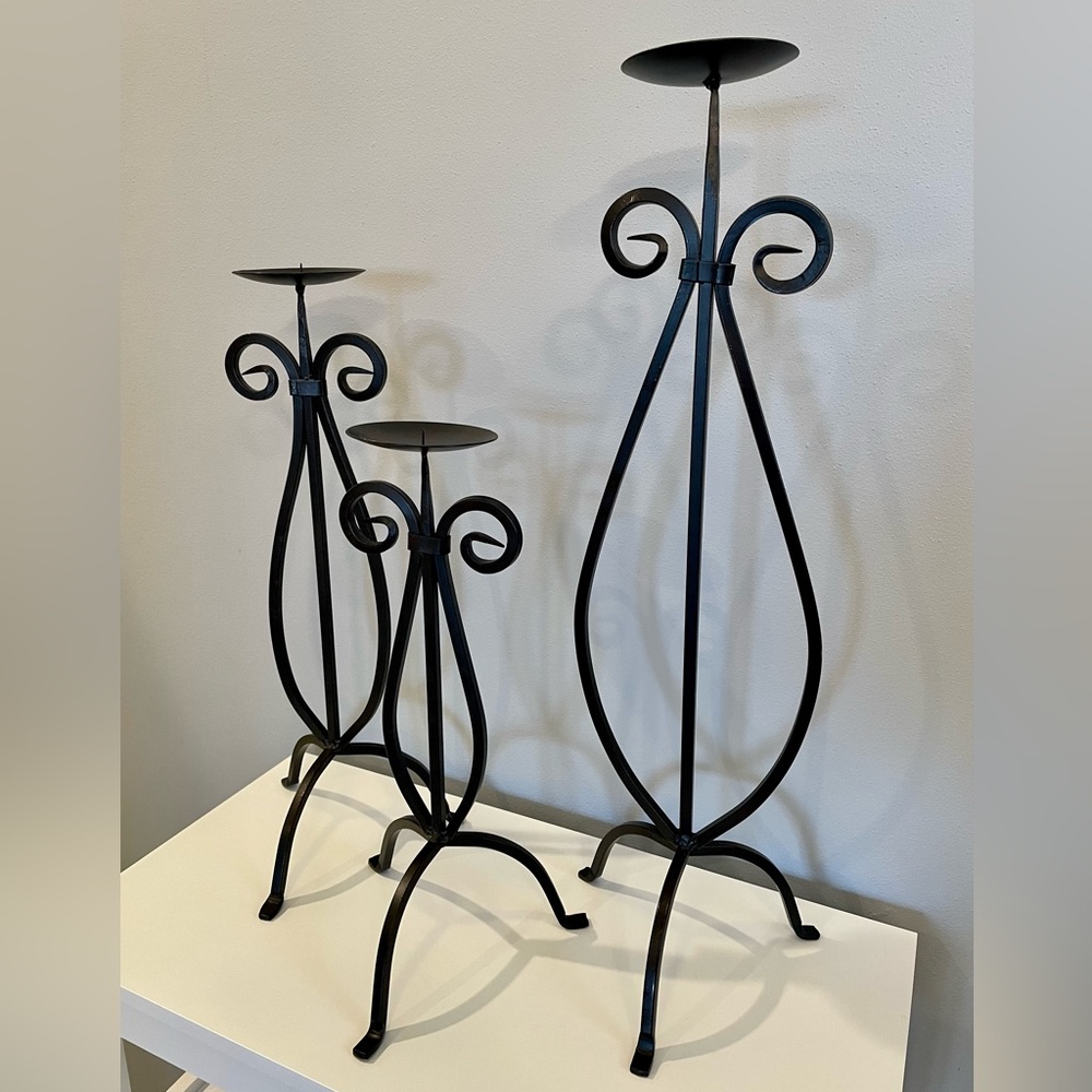 Set of 3 Tall Wrought Iron Candle Holders